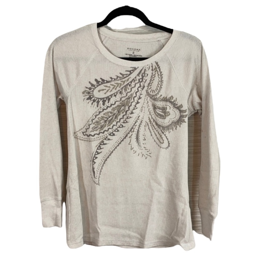 Sonoma S thermal top, paisley accent, cozy long sleeves